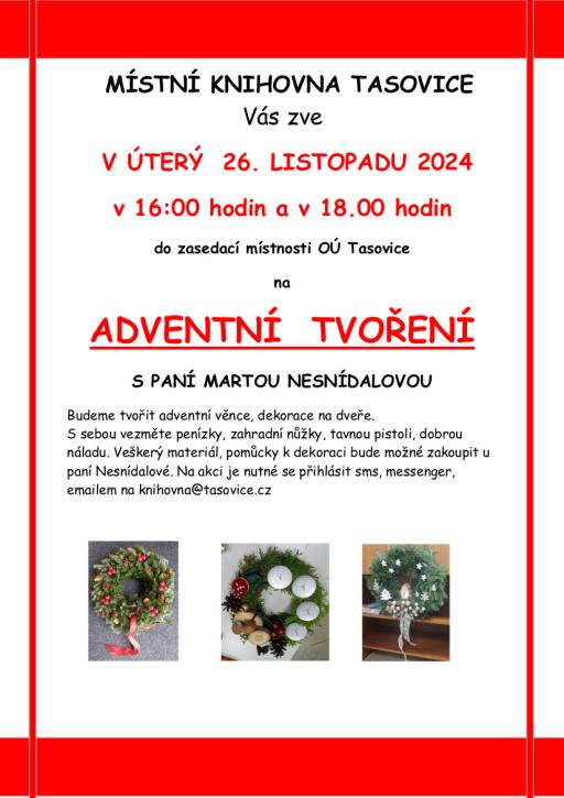 Pozvánka na&nbsp;Adventní tvoření