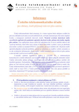 Informace Českého telekomunikačního úřadu