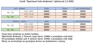 Nový ceník – Sportovní hala