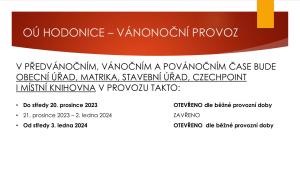 Vánoční provoz Obecního úřadu a Sběrného dvoru odpadů